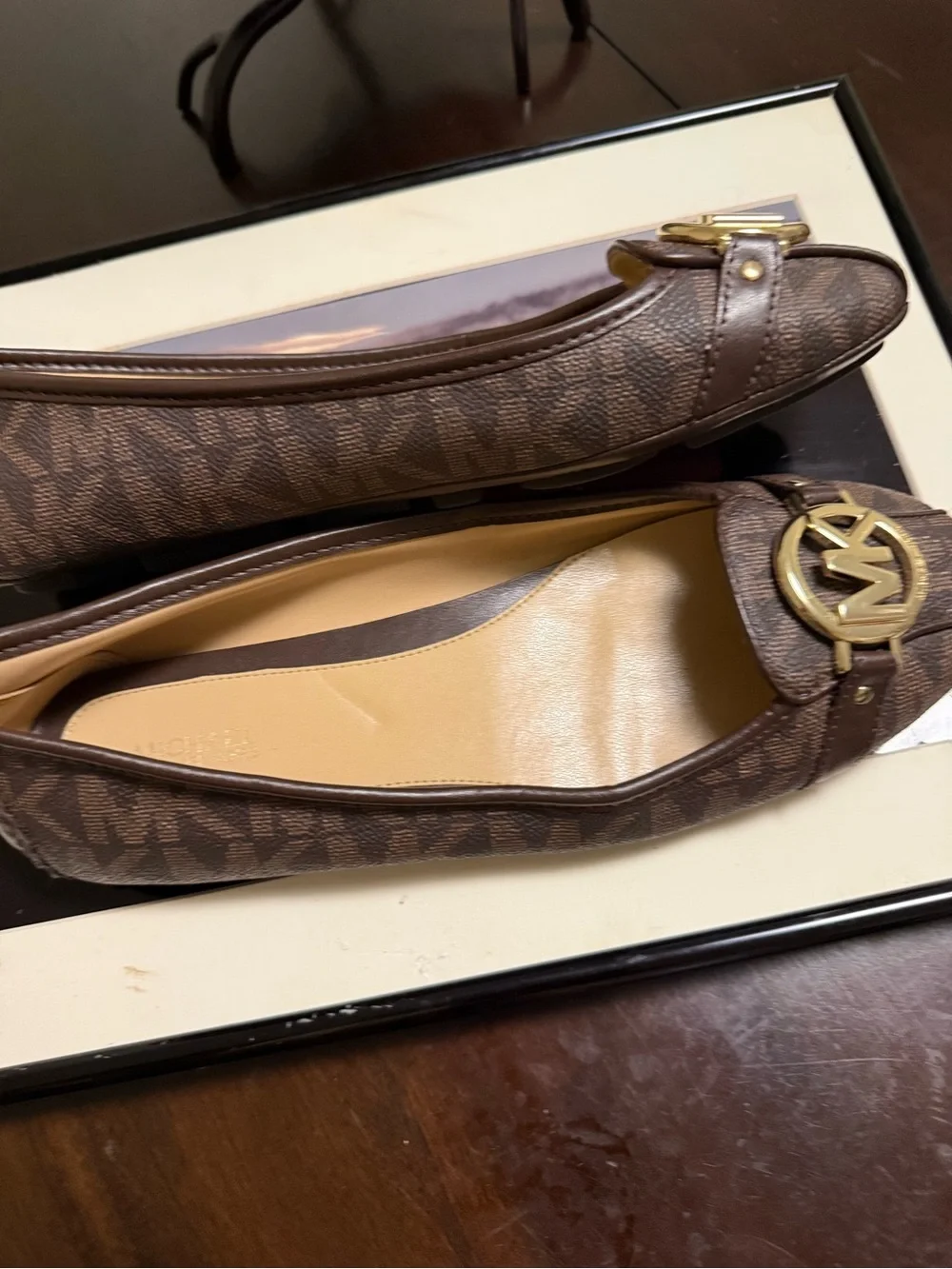 Michael Kors Brown Logo MK Circle Ballet Flats